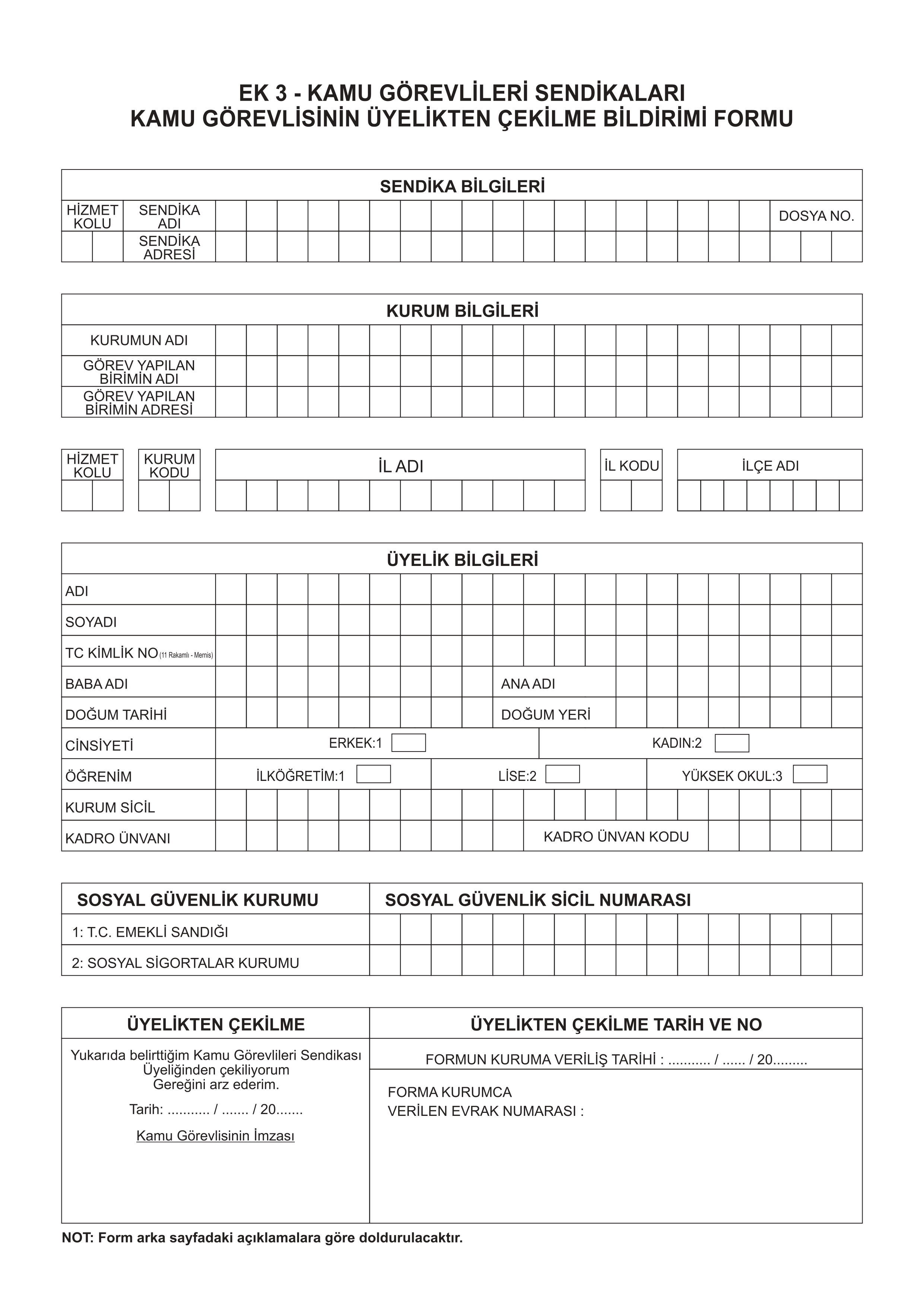 ÜYELİKTEN ÇEKİLME FORMU